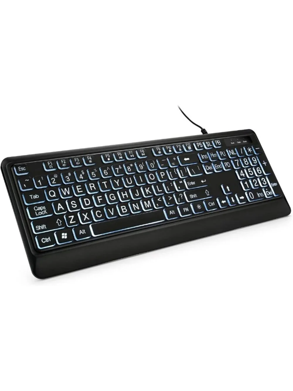 Large Print Backlit USB Wired Keyboard for Windows, PC & Gaming - Full Size, LED